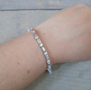 Vtg Sterling Silver Round & Baguette CZ Tennis Bracelet 12.7 Grams 7.5"